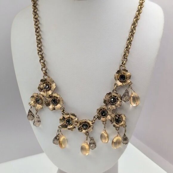 Rare J. Crew Gold Floral Necklace with Beaded Accents - Picture 5 of 5